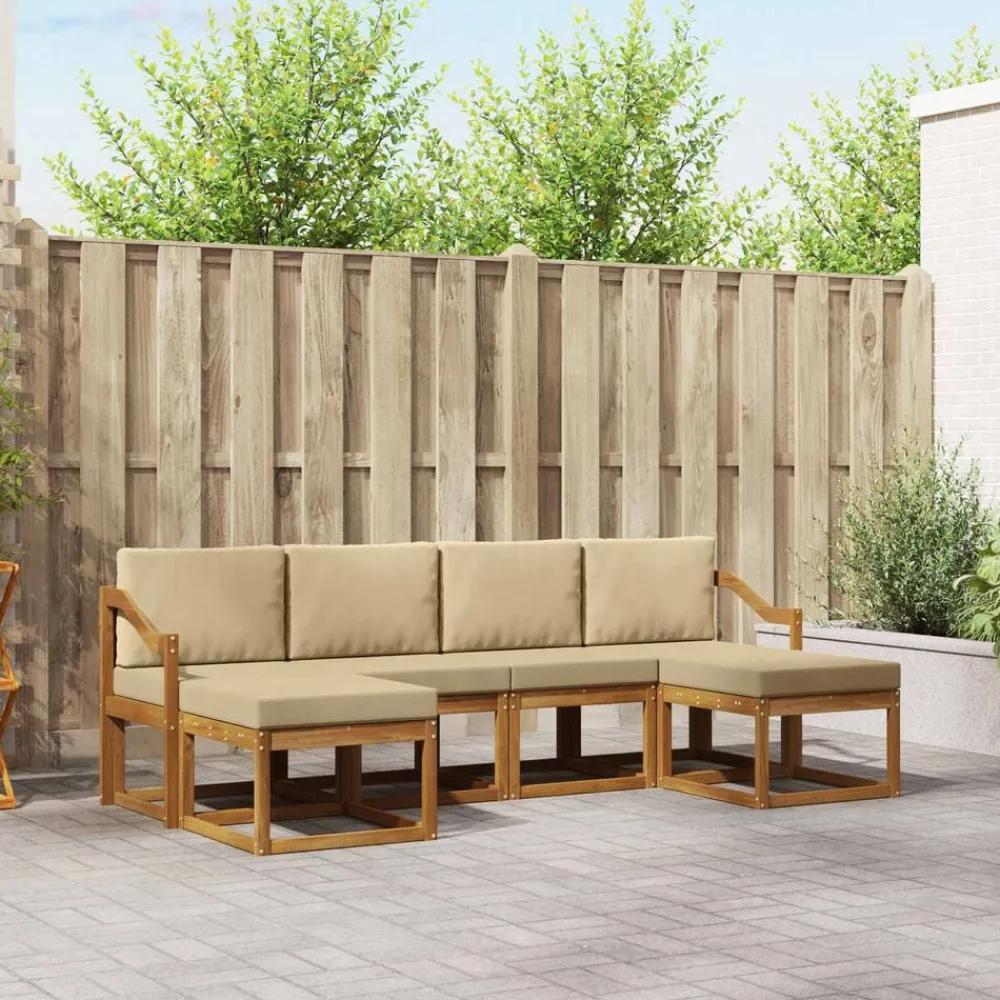 vidaXL Conjunto de sofás de exterior con cojín 6 pcs Natural y beige Clearance