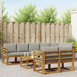 vidaXL Conjuntos De Muebles-Conjunto de sofás de exterior 9 pcs Gris Natural y Claro