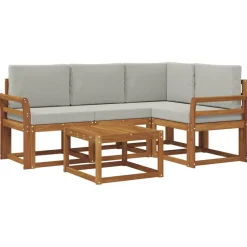 vidaXL Conjunto de sofás de exterior 5 pcs Gris Natural y Claro Gris claro y natural Clearance