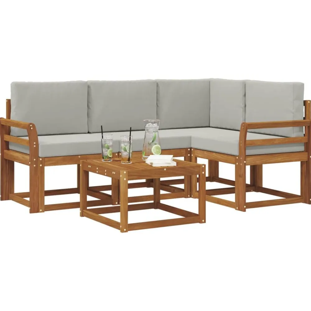 vidaXL Conjunto de sofás de exterior 5 pcs Gris Natural y Claro Gris claro y natural Clearance