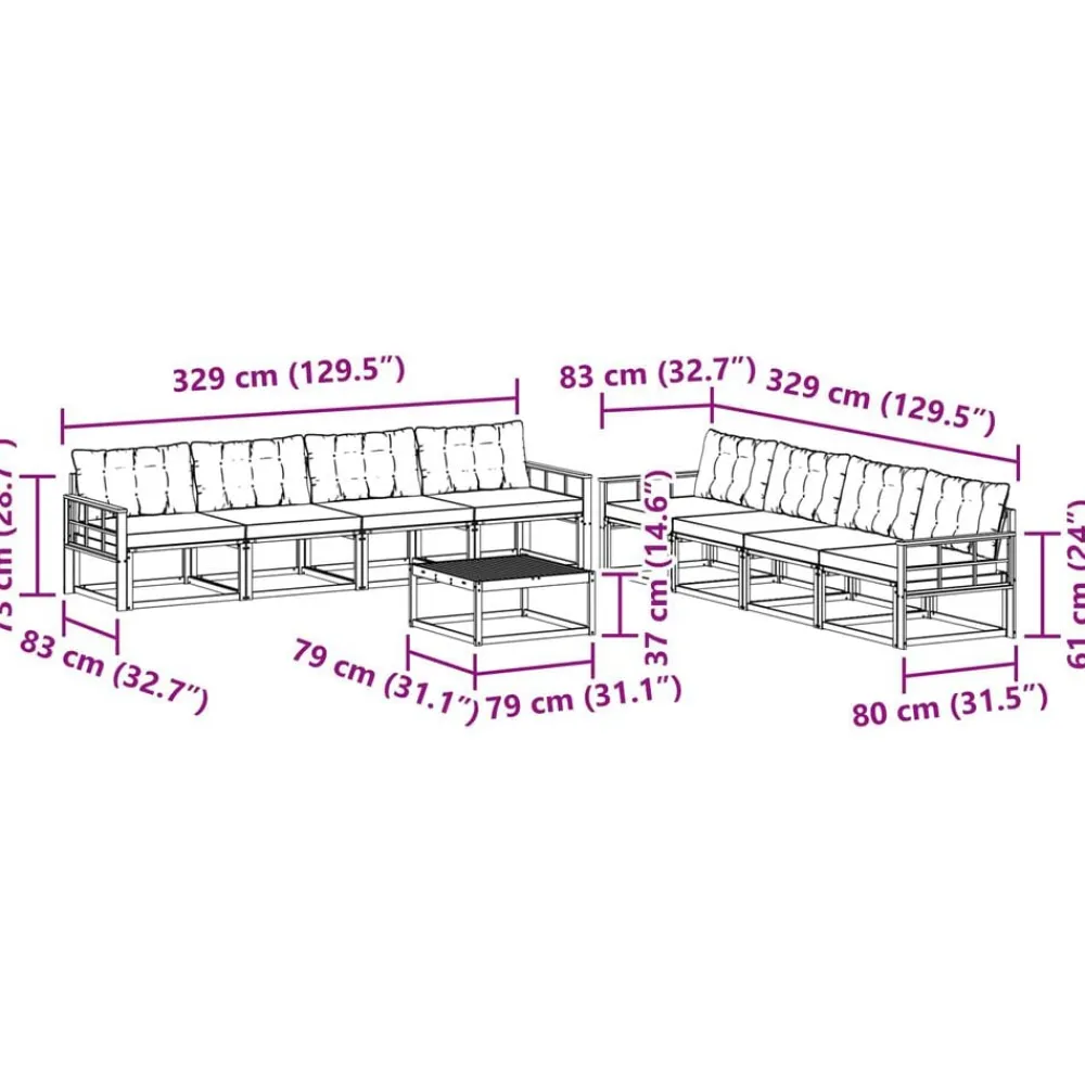 vidaXL Conjuntos De Muebles-Conjunto de sofás de exterior con cojín 9 pcs