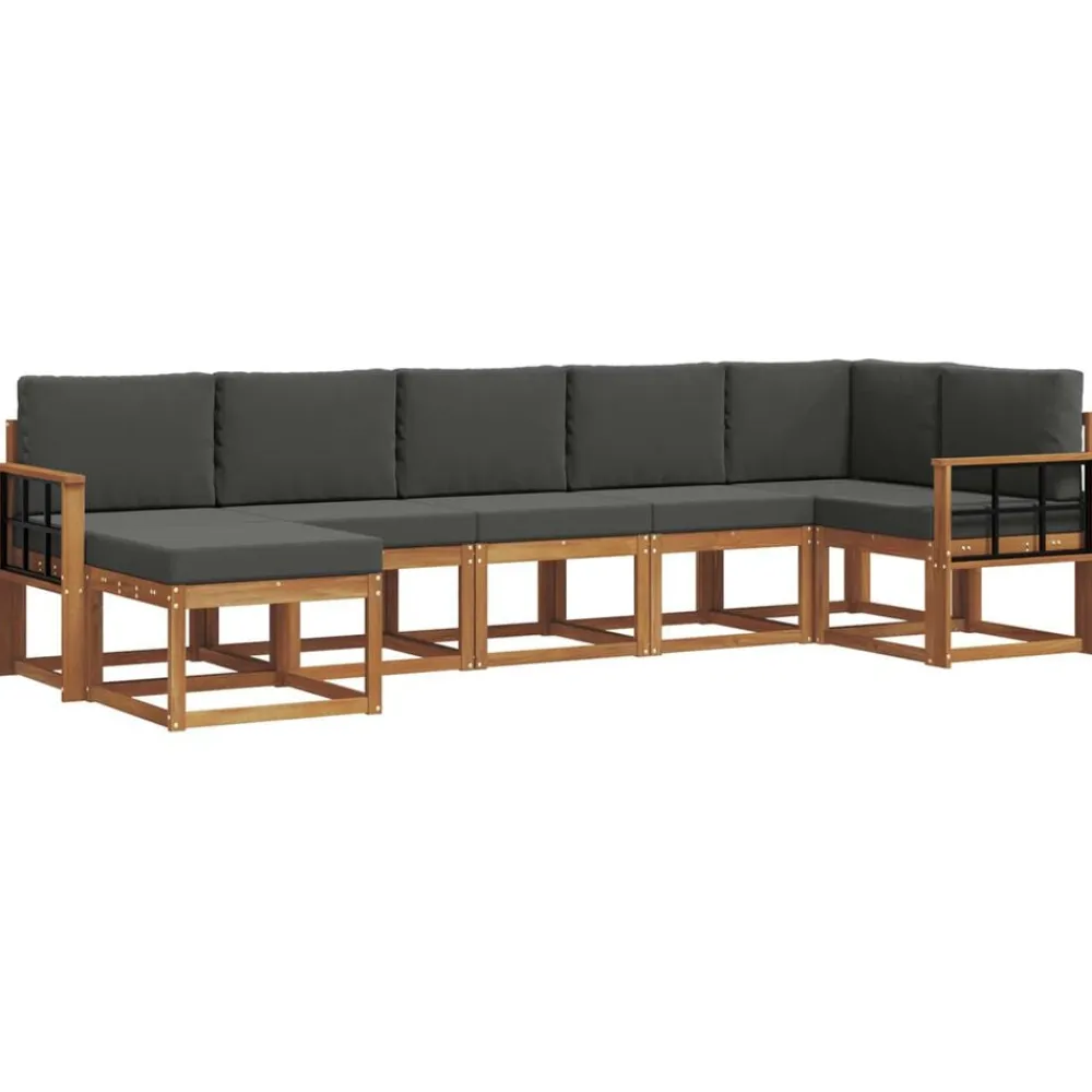 vidaXL Conjunto de sofás de exterior 7 pcs Natural y antracita New