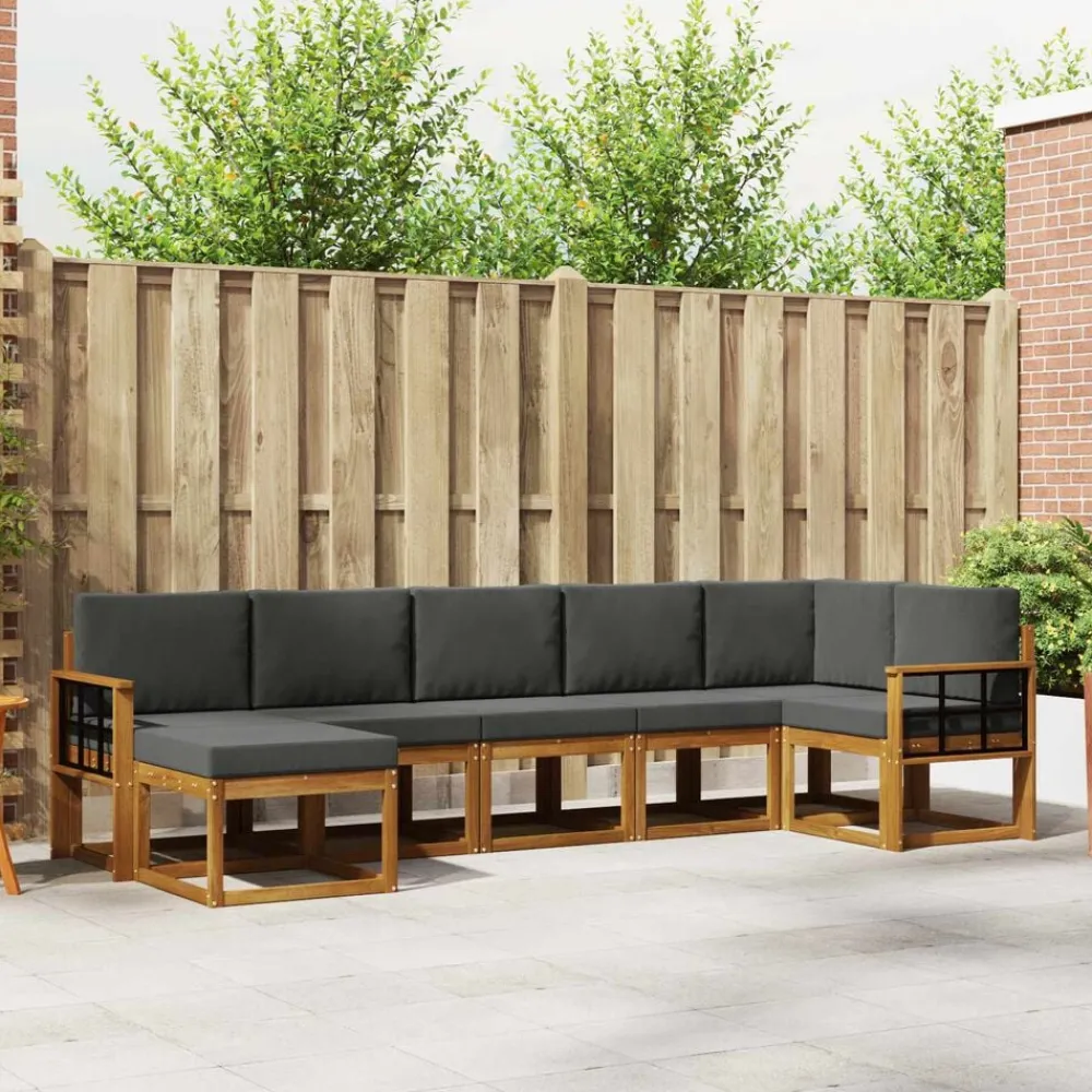 vidaXL Conjunto de sofás de exterior 7 pcs Natural y antracita New