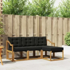 vidaXL Conjunto de sofás de exterior con cojín 4 pcs Natural y negro Best