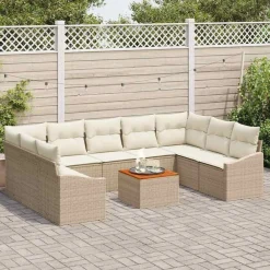 vidaXL Muebles De Jardín-Conjunto de sofás de jardín 10 pcs Beige ratán sintético
