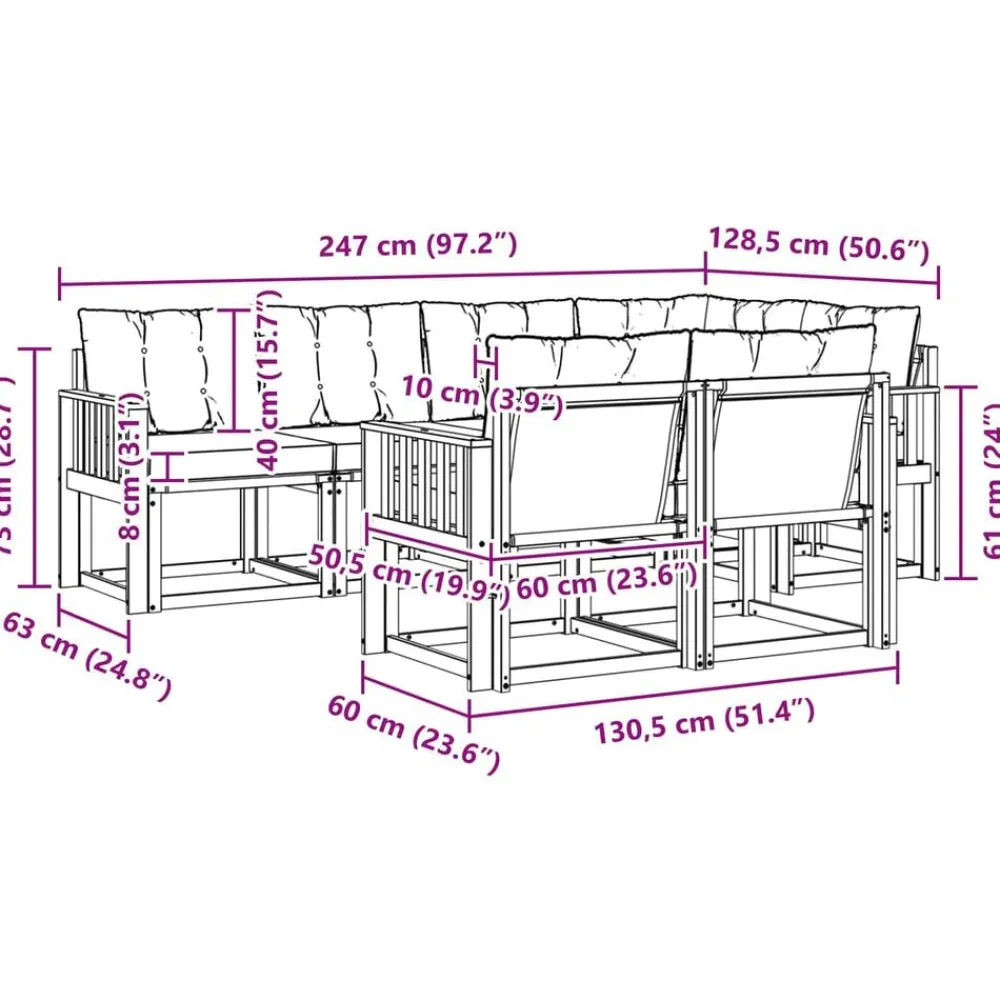 vidaXL Conjuntos De Muebles-Conjunto de sofás de exterior con cojín 7 pcs
