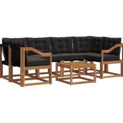 vidaXL Conjunto de sofás de exterior con cojín 7 pcs Natural y negro Best