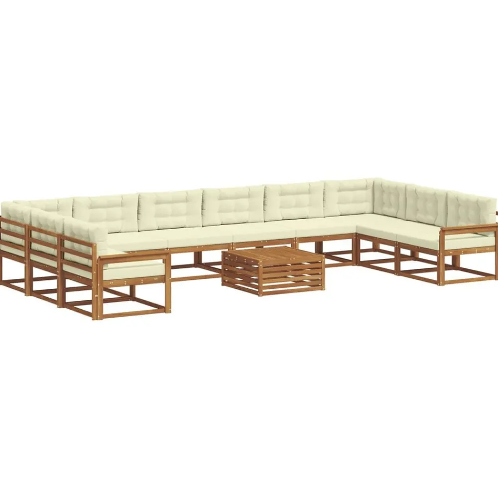 vidaXL Conjunto de sofás de exterior con cojín 11 pcs Natural y crema New
