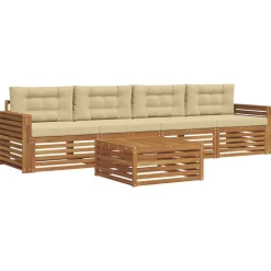 vidaXL Conjunto de sofás de exterior con cojín 5 pcs Natural y beige Sale