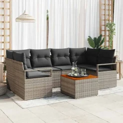 vidaXL Conjunto de sofás de jardín 7 pcs ratán sintético Gris Best