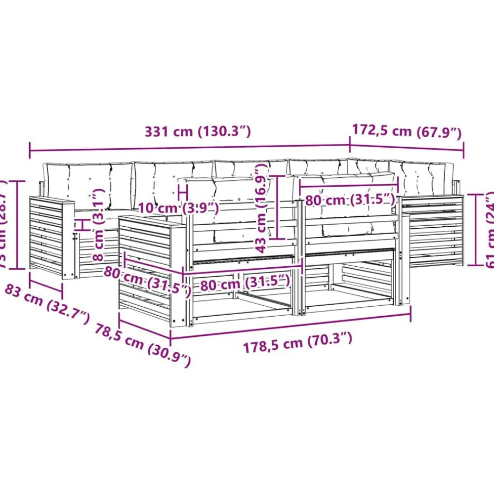 vidaXL Conjuntos De Muebles-Conjunto de sofás de exterior con cojín 7 pcs