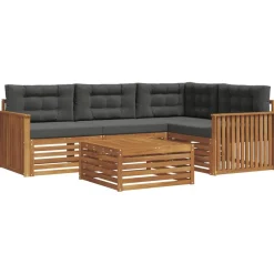 vidaXL Conjunto de sofás de exterior 5 pcs Natural y antracita Hot