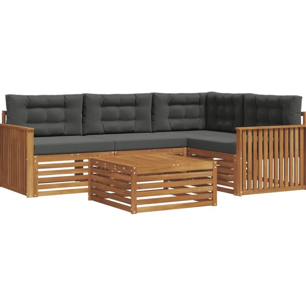vidaXL Conjunto de sofás de exterior 5 pcs Natural y antracita Hot