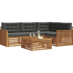 vidaXL Conjunto de sofás de exterior 5 pcs Natural y antracita Hot