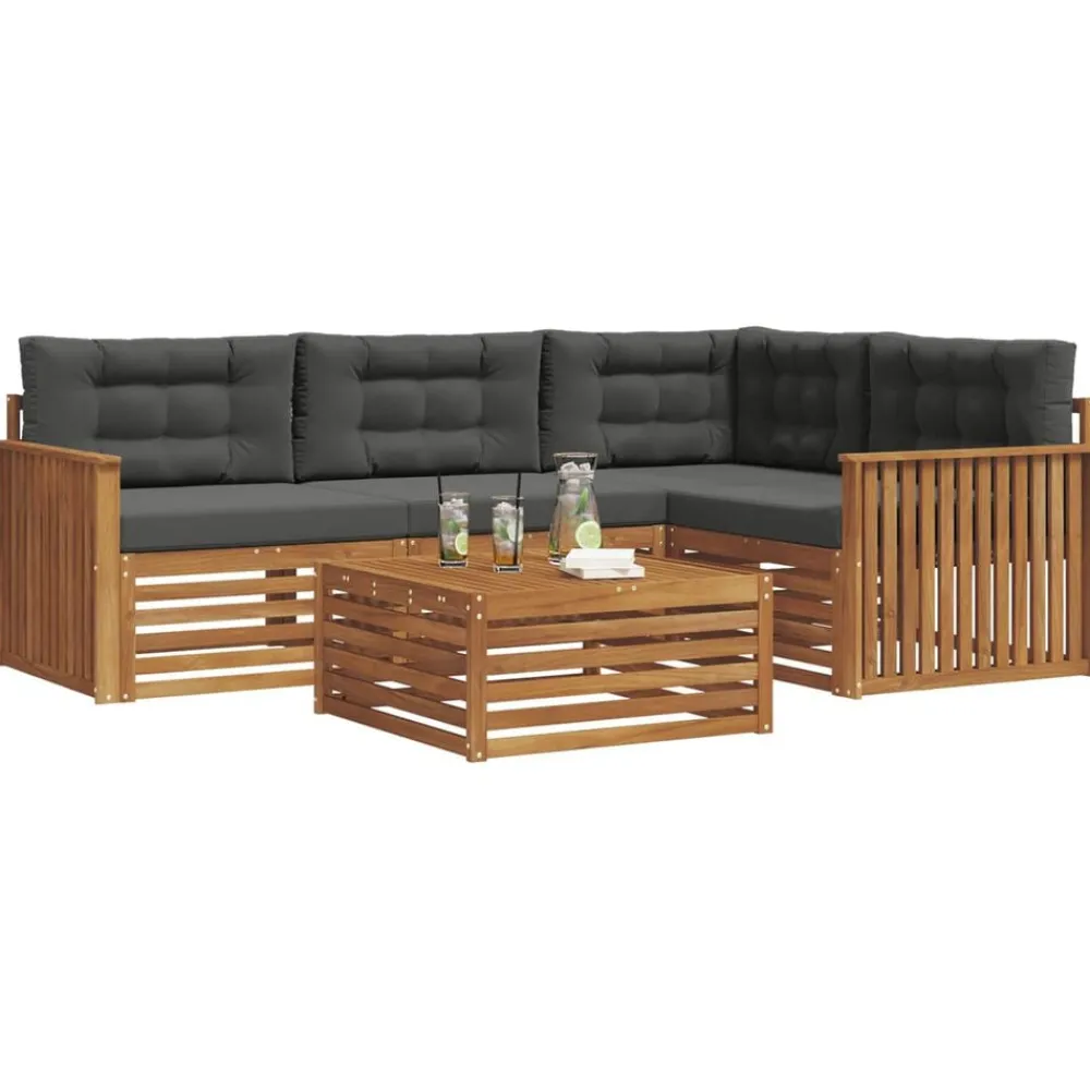 vidaXL Conjunto de sofás de exterior 5 pcs Natural y antracita Hot