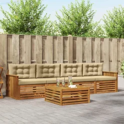 vidaXL Conjunto de sofás de exterior con cojín 5 pcs Natural y beige Hot