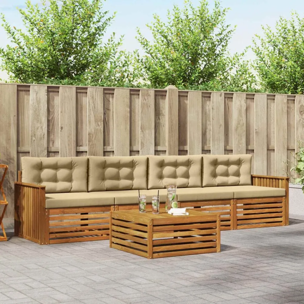 vidaXL Conjunto de sofás de exterior con cojín 5 pcs Natural y beige Hot