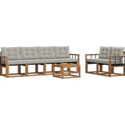 vidaXL Conjuntos De Muebles-Conjunto de sofás de exterior 7 pcs Gris Natural y Claro