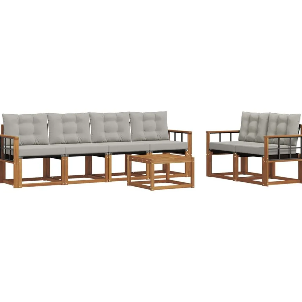 vidaXL Conjuntos De Muebles-Conjunto de sofás de exterior 7 pcs Gris Natural y Claro