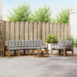 vidaXL Conjuntos De Muebles-Conjunto de sofás de exterior 7 pcs Gris Natural y Claro