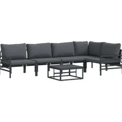 vidaXL Conjunto de sofás de jardín con cojín 6 pcs Negro Acero Online