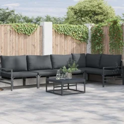 vidaXL Conjunto de sofás de jardín con cojín 6 pcs Negro Acero Online