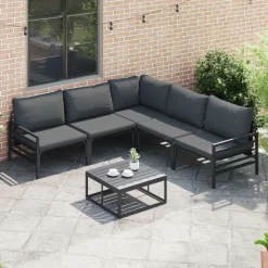 vidaXL Conjunto de sofás de jardín con cojín 6 pcs Negro Acero Online