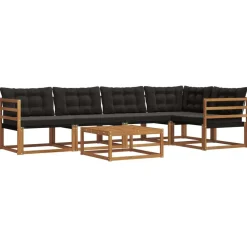 vidaXL Conjunto de sofás de exterior con cojín 6 pcs Natural y negro Clearance