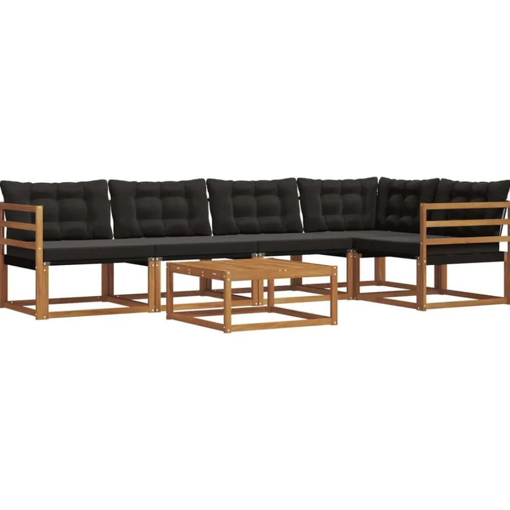 vidaXL Conjunto de sofás de exterior con cojín 6 pcs Natural y negro Clearance