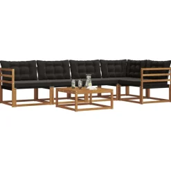 vidaXL Conjunto de sofás de exterior con cojín 6 pcs Natural y negro Clearance