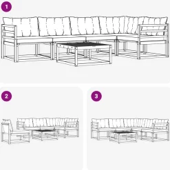 vidaXL Conjunto de sofás de exterior con cojín 6 pcs Natural y negro Clearance