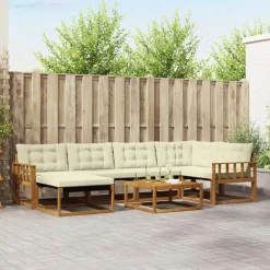 vidaXL Conjunto de sofás de exterior con cojín 19 pcs Natural y crema Sale