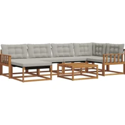 vidaXL Conjunto de sofás de exterior 7 pcs Gris Natural y Claro Gris claro y natural Outlet
