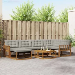 vidaXL Conjunto de sofás de exterior 7 pcs Gris Natural y Claro Gris claro y natural Outlet