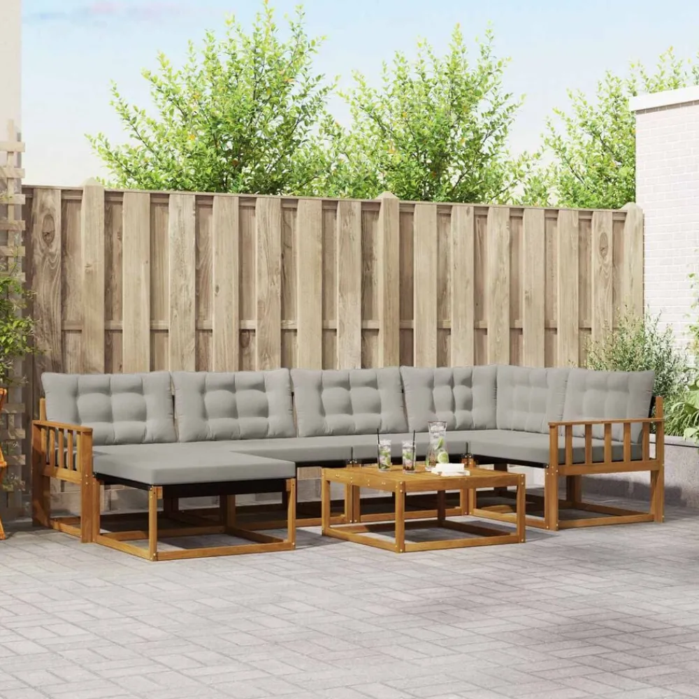 vidaXL Conjunto de sofás de exterior 7 pcs Gris Natural y Claro Gris claro y natural Outlet