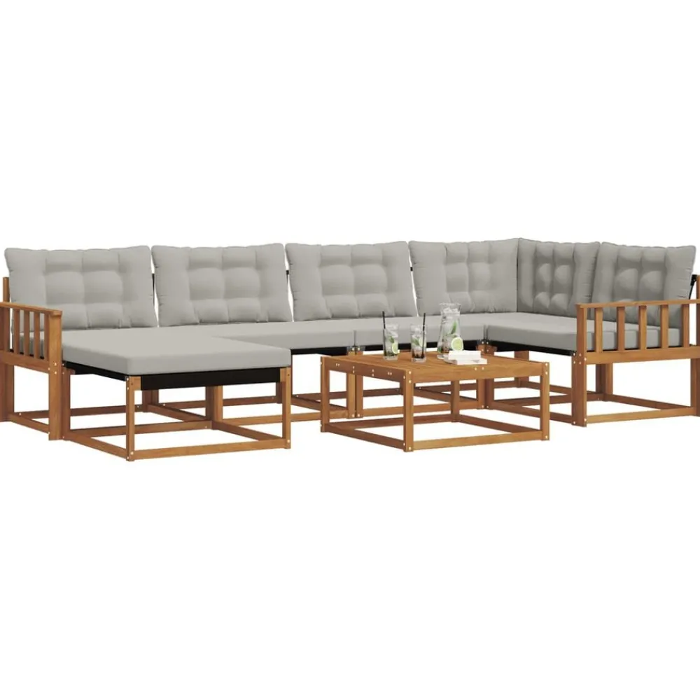 vidaXL Conjunto de sofás de exterior 7 pcs Gris Natural y Claro Gris claro y natural Outlet
