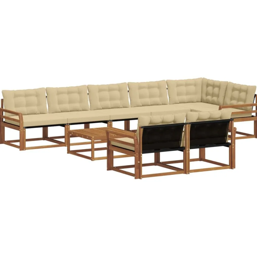 vidaXL Conjunto de sofás de exterior con cojín 9 pcs Natural y beige New