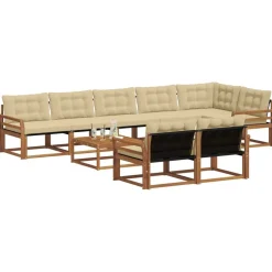 vidaXL Conjunto de sofás de exterior con cojín 9 pcs Natural y beige New