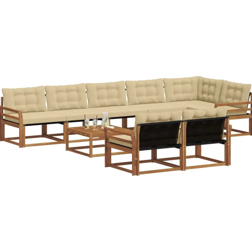 vidaXL Conjunto de sofás de exterior con cojín 9 pcs Natural y beige New