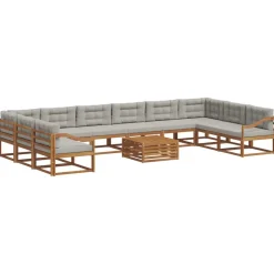 vidaXL Conjunto de sofás de exterior 11 pcs Gris Natural y Claro Gris claro y natural Outlet