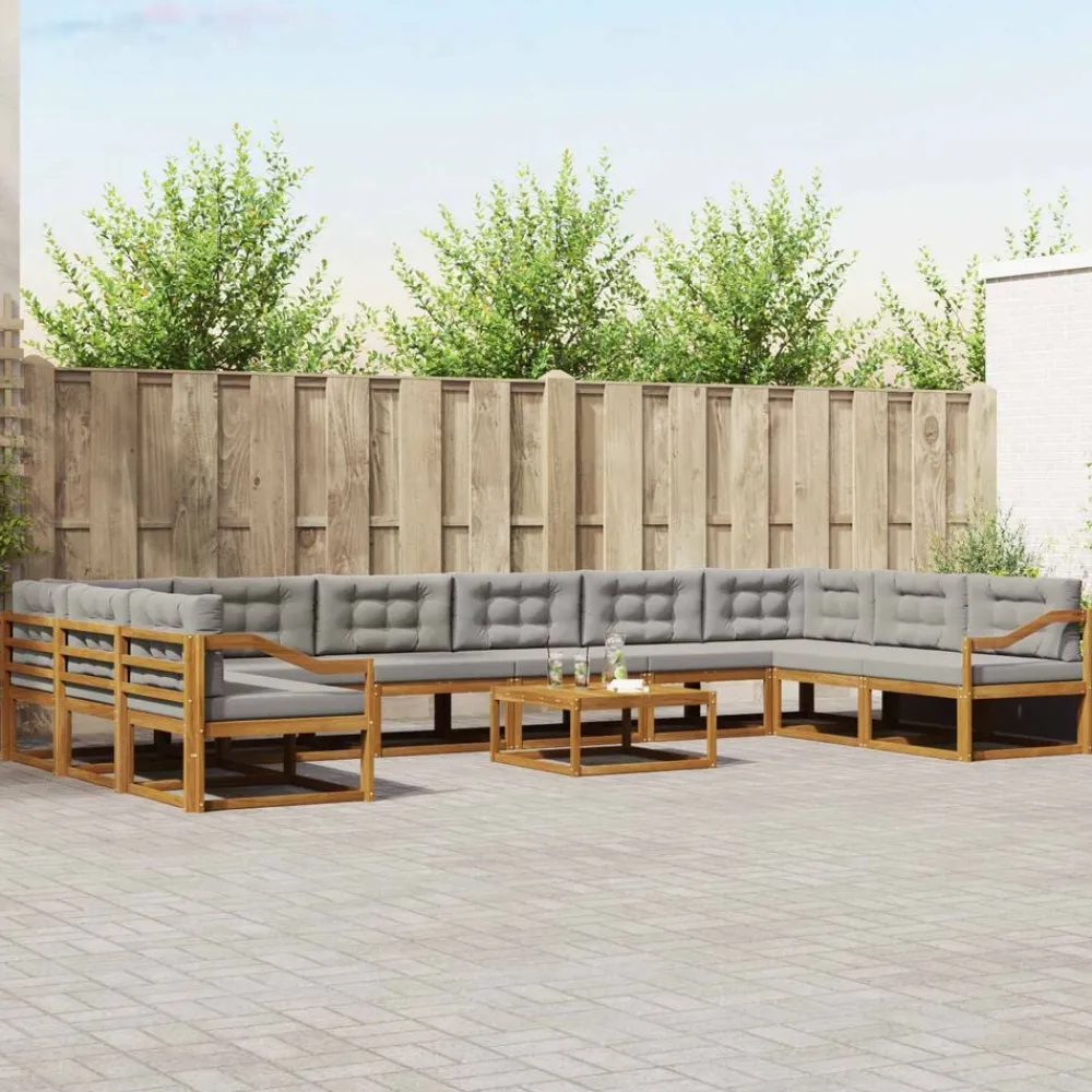 vidaXL Conjunto de sofás de exterior 11 pcs Gris Natural y Claro Gris claro y natural Outlet