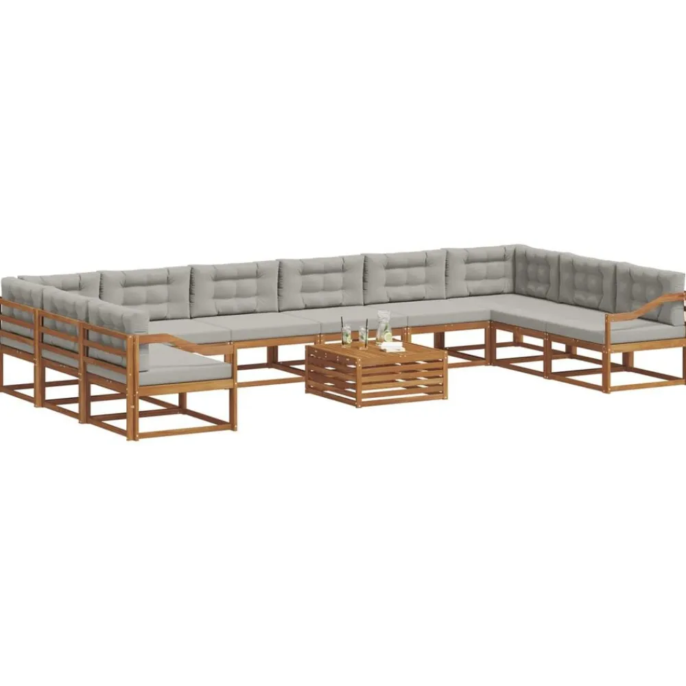 vidaXL Conjunto de sofás de exterior 11 pcs Gris Natural y Claro Gris claro y natural Outlet