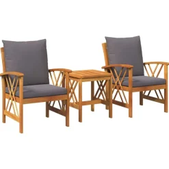 vidaXL Conjunto de sofás de jardín con cojín 3 pcs Aceite Natural Gris oscuro Online