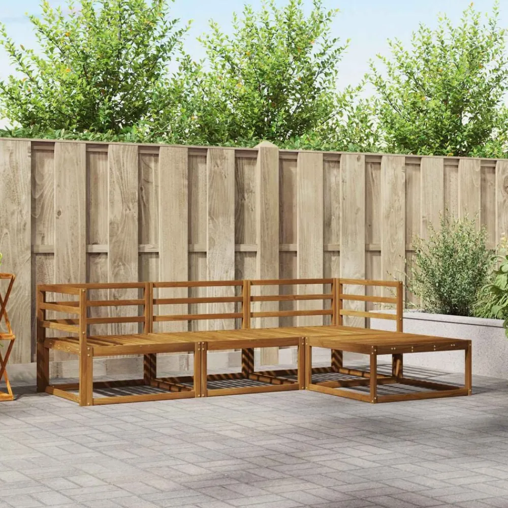 vidaXL Conjunto de sofás de exterior con cojín 4 pcs Natural y beige Discount