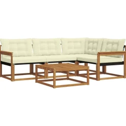 vidaXL Conjunto de sofás de exterior con cojín 5 pcs Natural y crema New