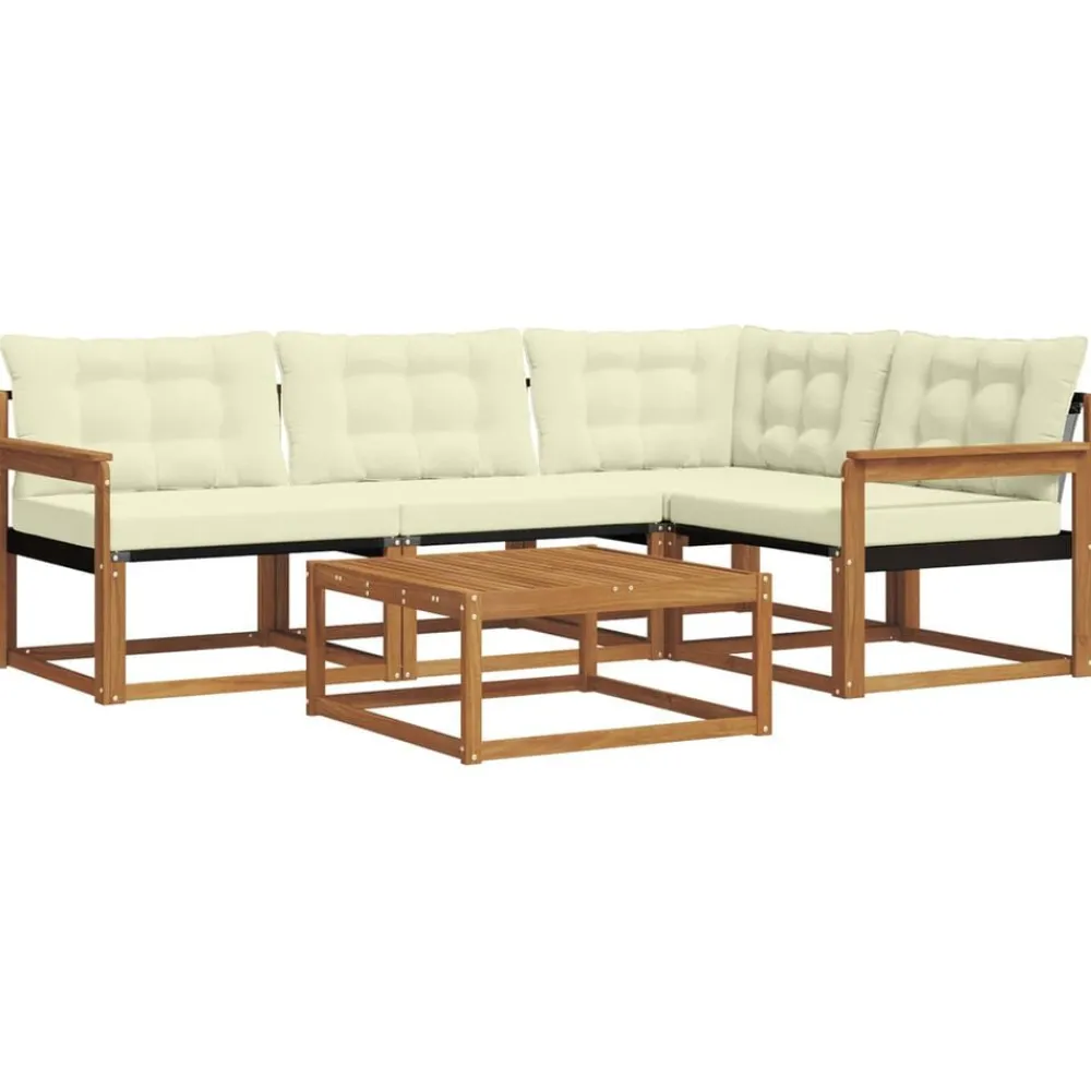 vidaXL Conjunto de sofás de exterior con cojín 5 pcs Natural y crema New