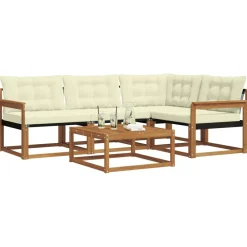 vidaXL Conjunto de sofás de exterior con cojín 5 pcs Natural y crema New