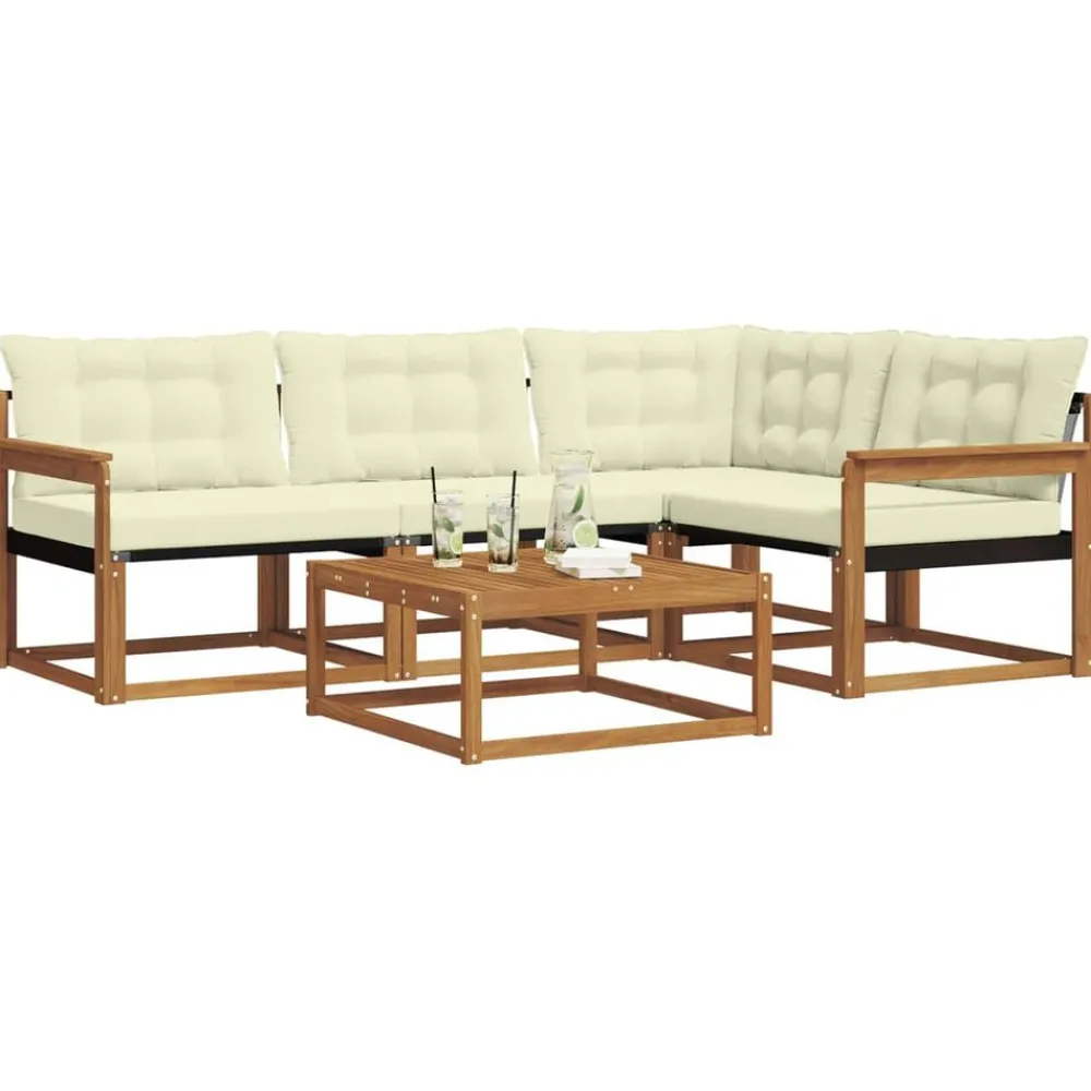 vidaXL Conjunto de sofás de exterior con cojín 5 pcs Natural y crema New