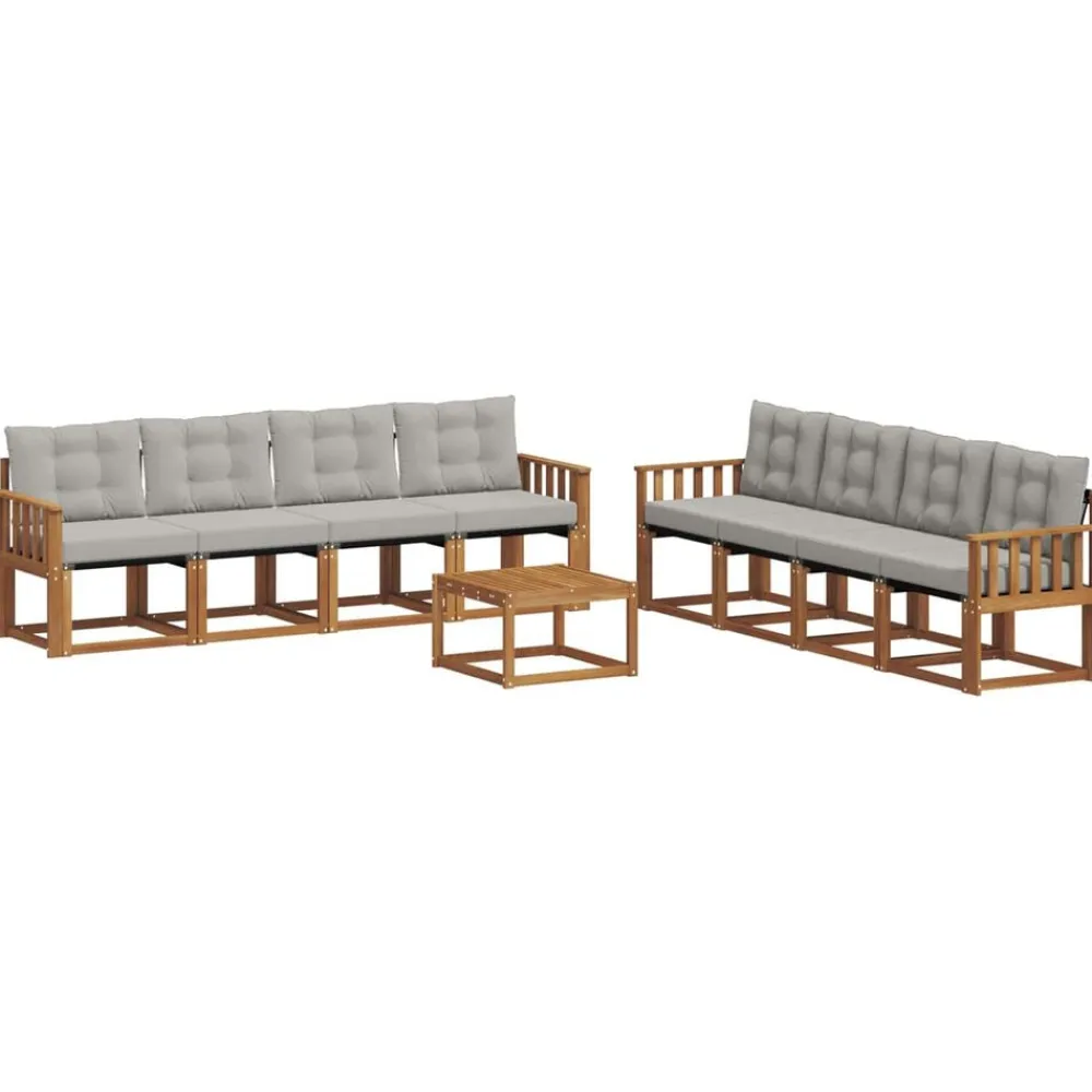 vidaXL Conjuntos De Muebles-Conjunto de sofás de exterior 9 pcs Gris Natural y Claro