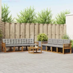 vidaXL Conjuntos De Muebles-Conjunto de sofás de exterior 9 pcs Gris Natural y Claro